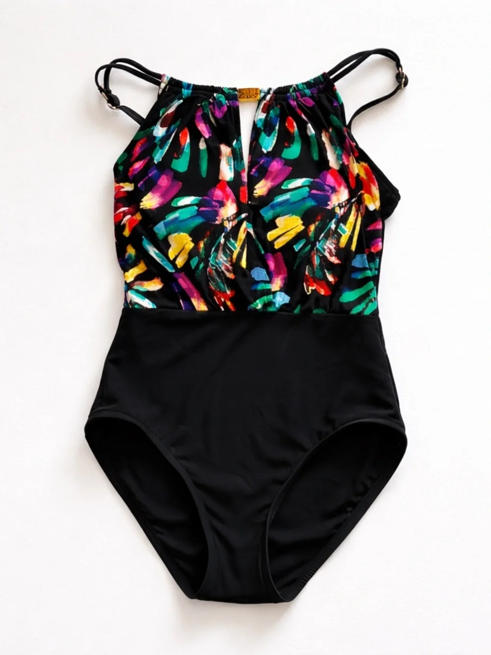 Aquagreen Women's High Neck Over Shoulder Keyhole One Piece Swimsuit Medium